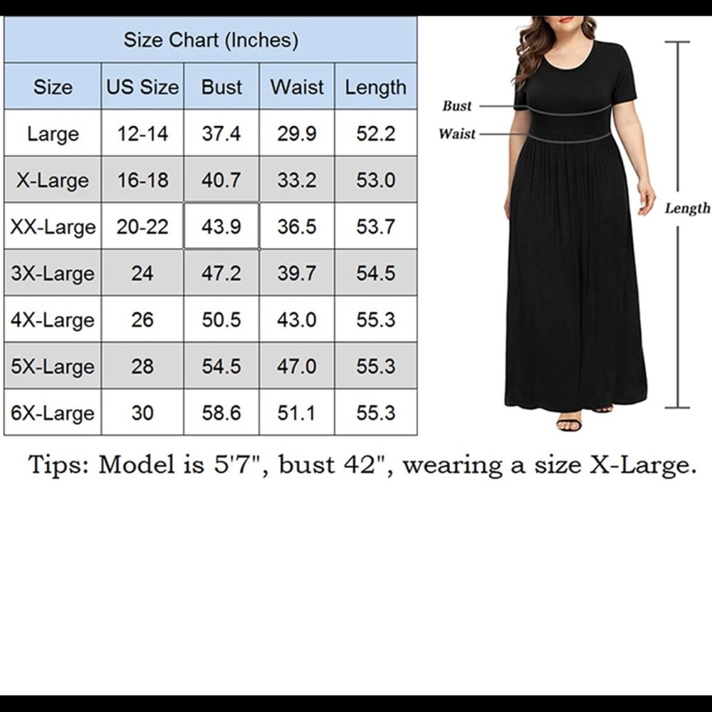 ๐ Plus Size Dresses Short Sleeve Maxi Dress XL-6XL with Pockets - Picture 3 of 3